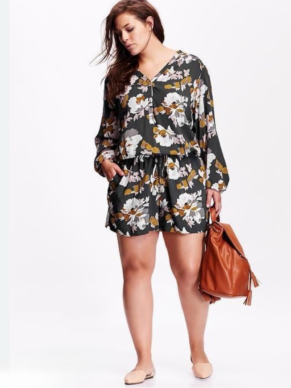 Old Navy Tall Floral Navy V-Neck Romper with Drawstring Waist size Tall M